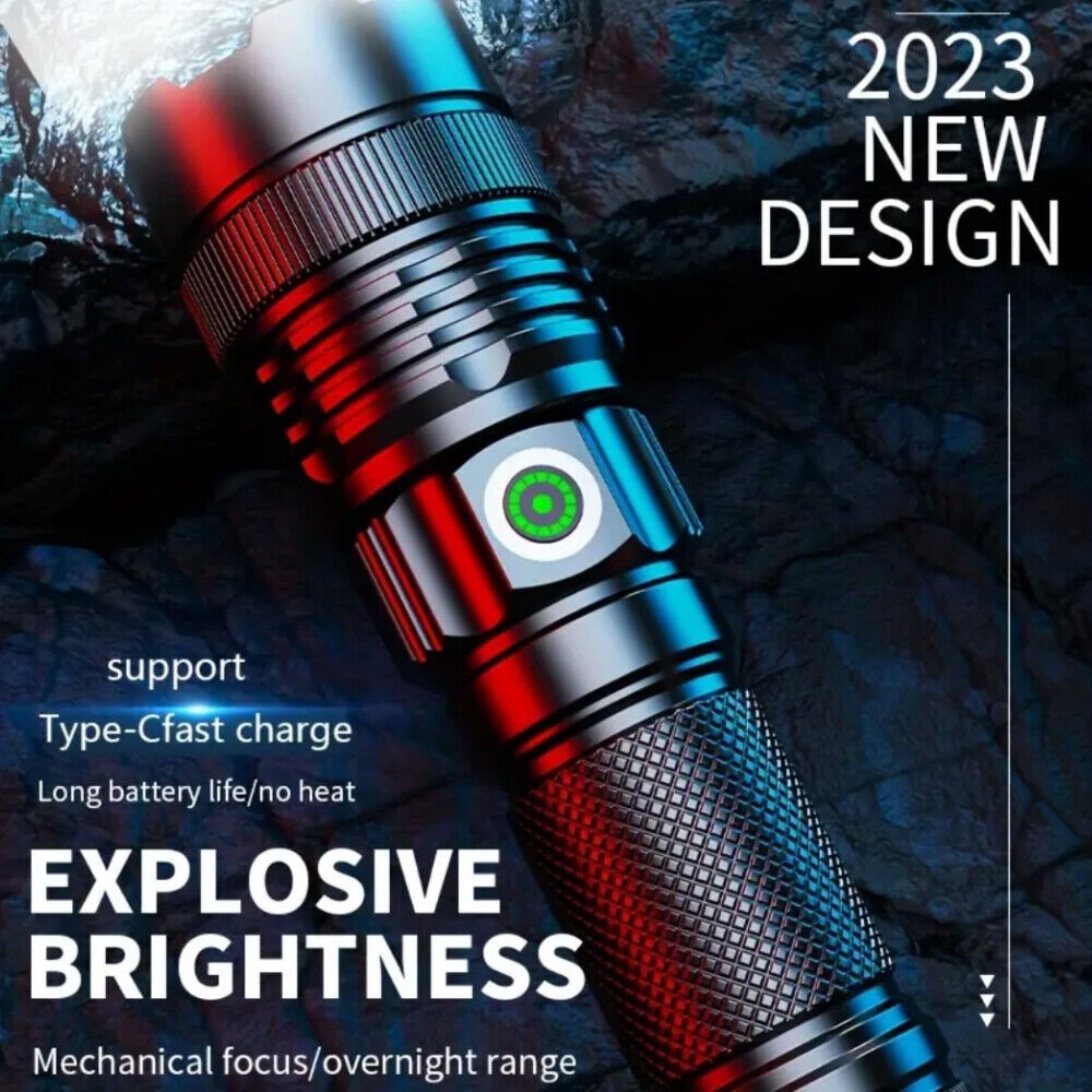 Flashlight 30W LEP Super Bright Torch Hunting White Light Built-in Battery US