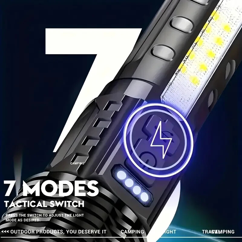 LED Flashlight Rechargeable with 7 modes- Built-in Battery for Outdoor Camping