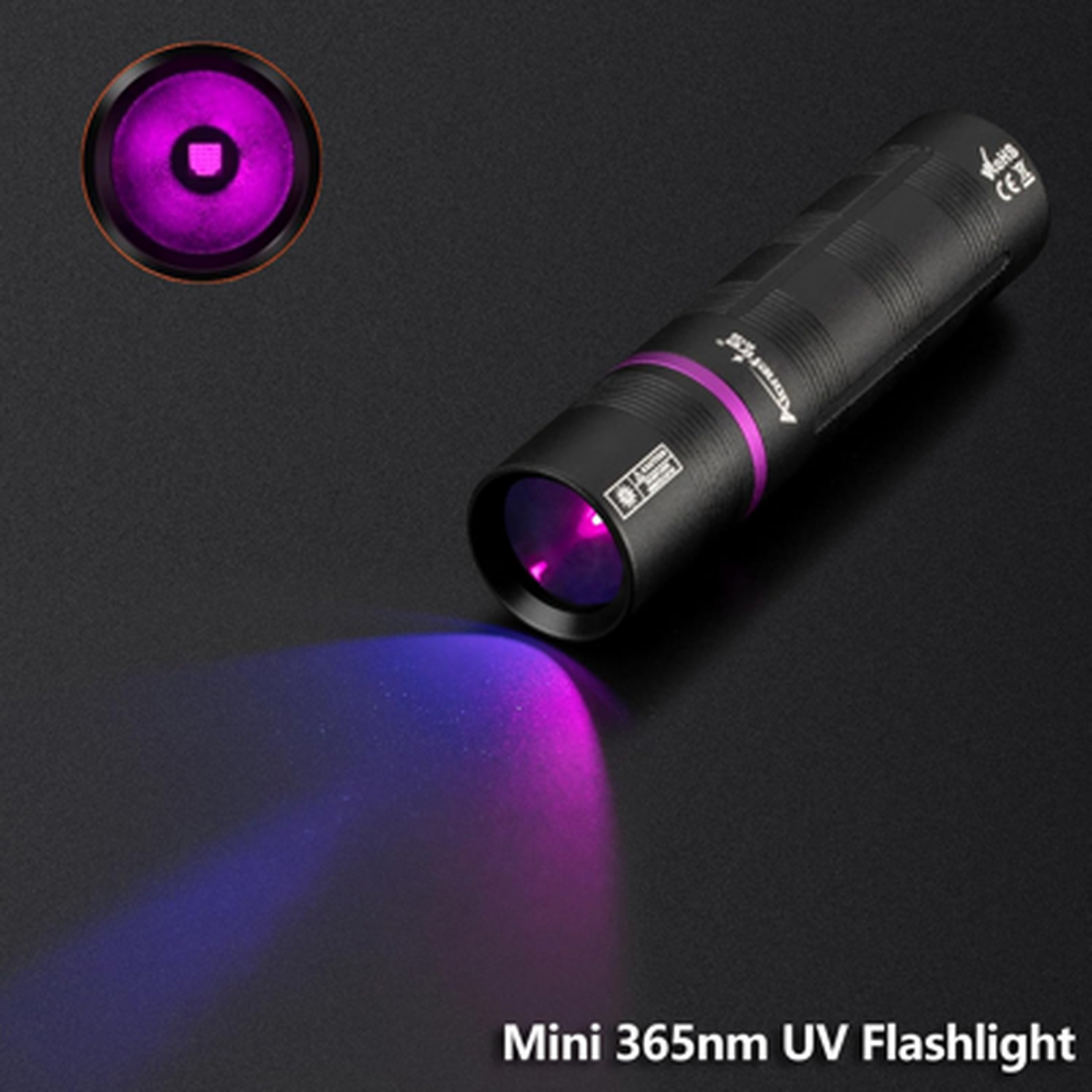 Mini 365nm UV Flashlight Blacklight USB C Rechargeable Wood Lamp Money Detector