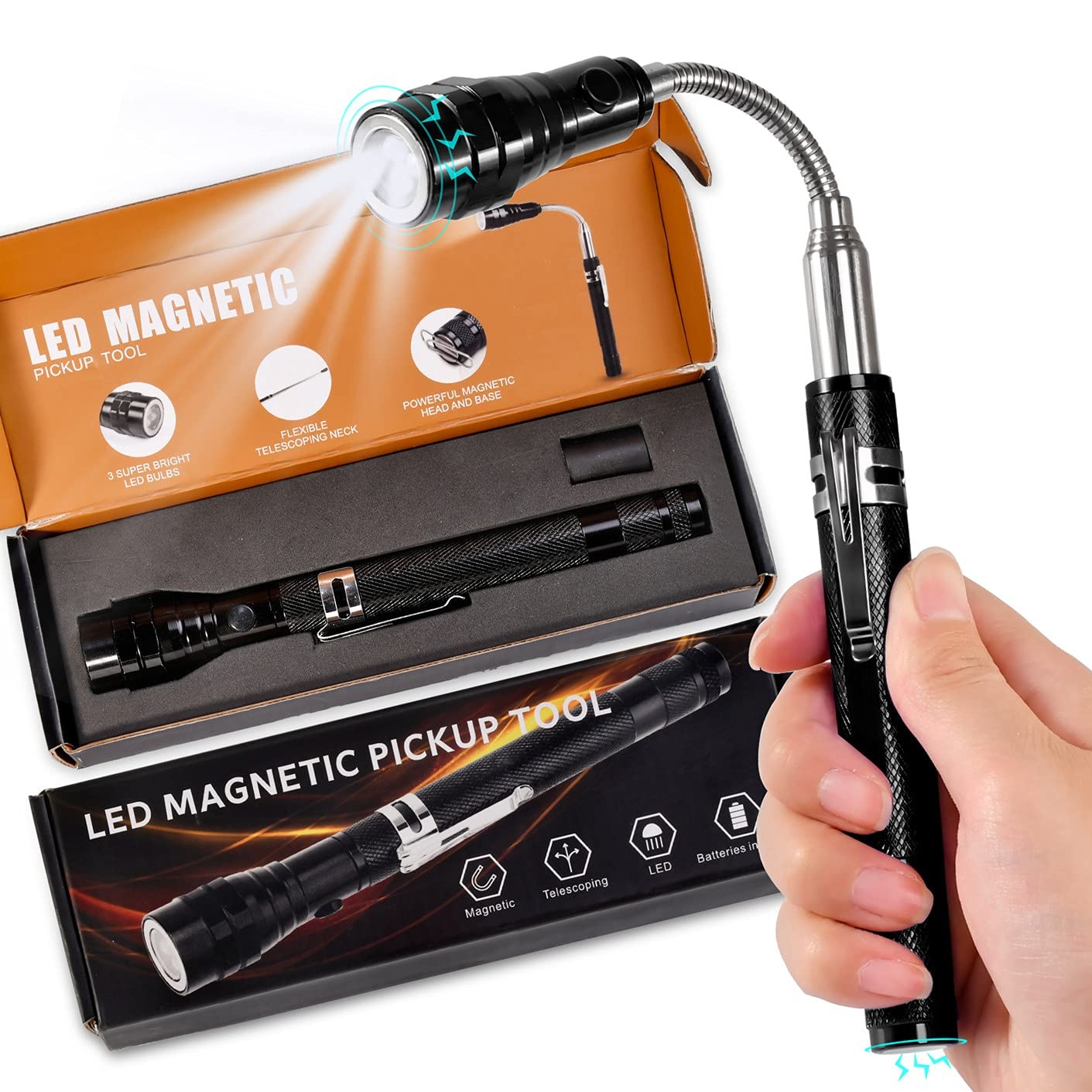 Magnetic Flashlight Telescoping Pickup Tool for Men Dad Gifts