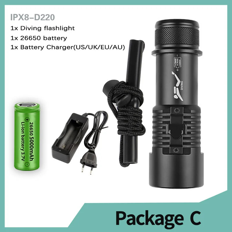 Super Bright Diving Flashlight P70 LED IPX8 Waterproof Professional Diving Light