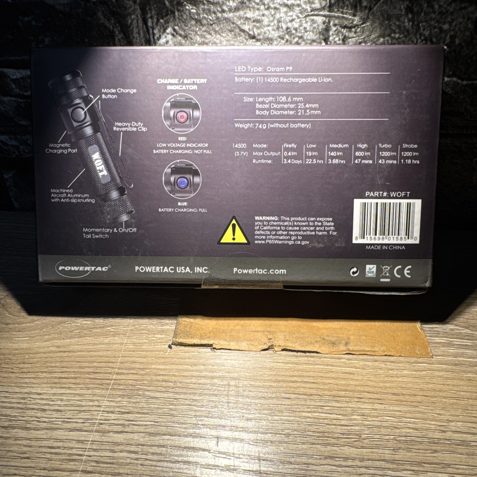 Powertac W.O.F.T. WOFT 1200 Lumens Flashlight Light Open Box