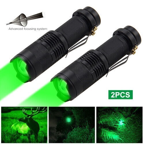 2 Pack Green Light Flashlight 3Modes LED Hunting Camping Lamp Torch