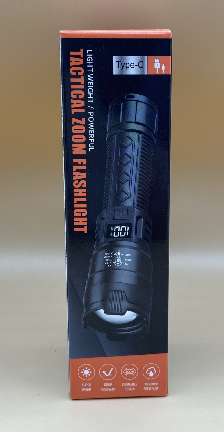 Lightweight Powerful Tactical Zoom Flashlight Black Super Bright Type C Charge