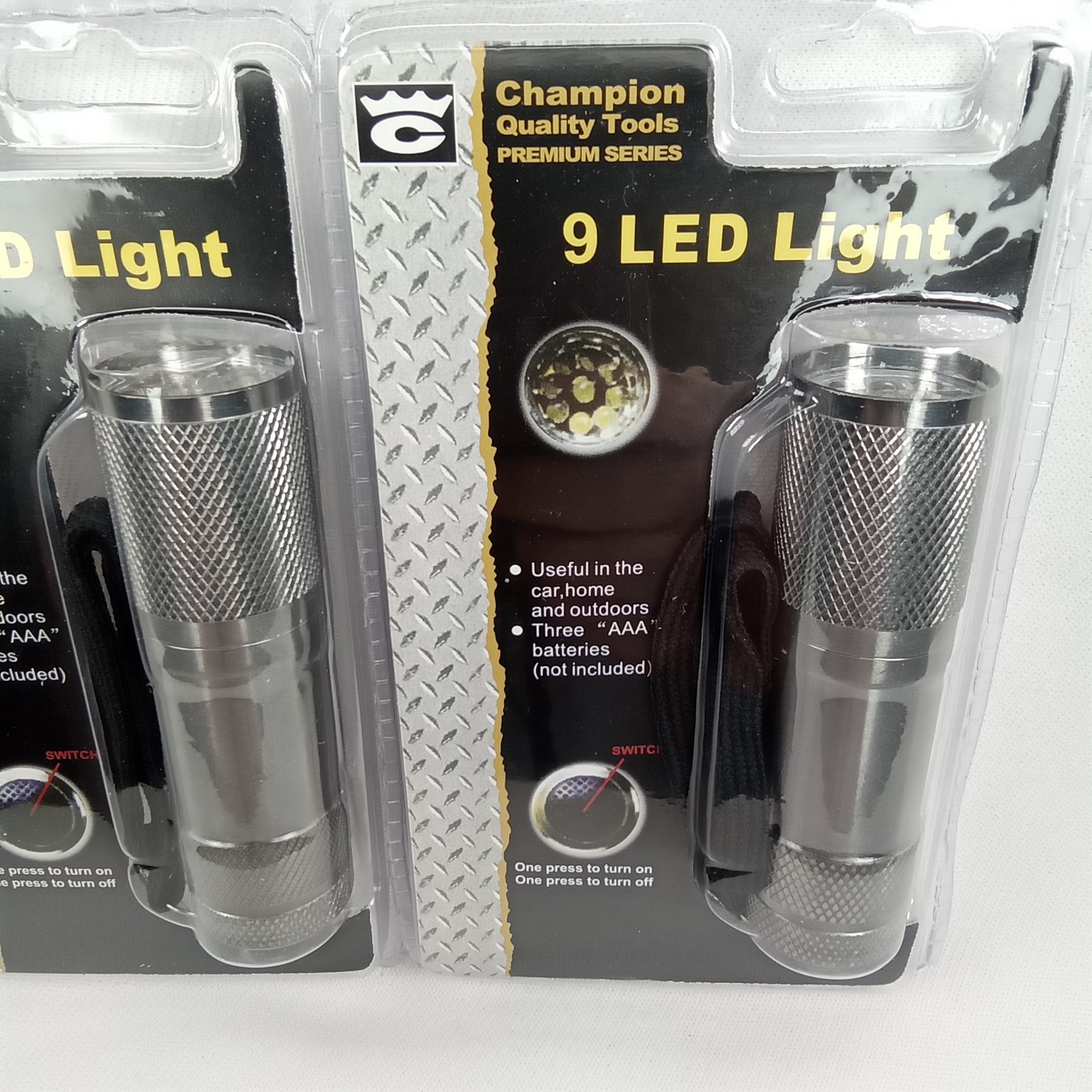 Vintage Tech 9 LED Light Flashlight Set Of 2 Champion Quality Tools Sealed 2000s