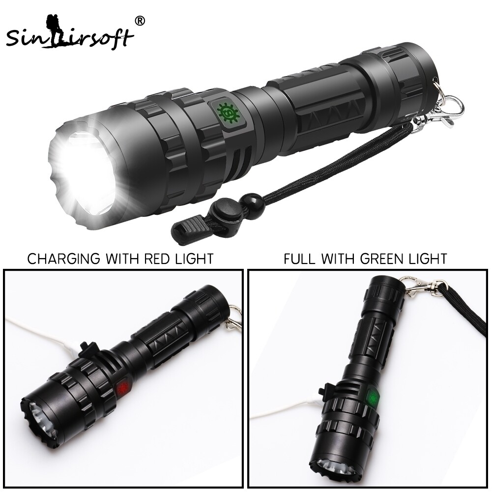 Mini Tactical Flashlight LED Torch USB Rechargeable Picatinny Rail Mounted