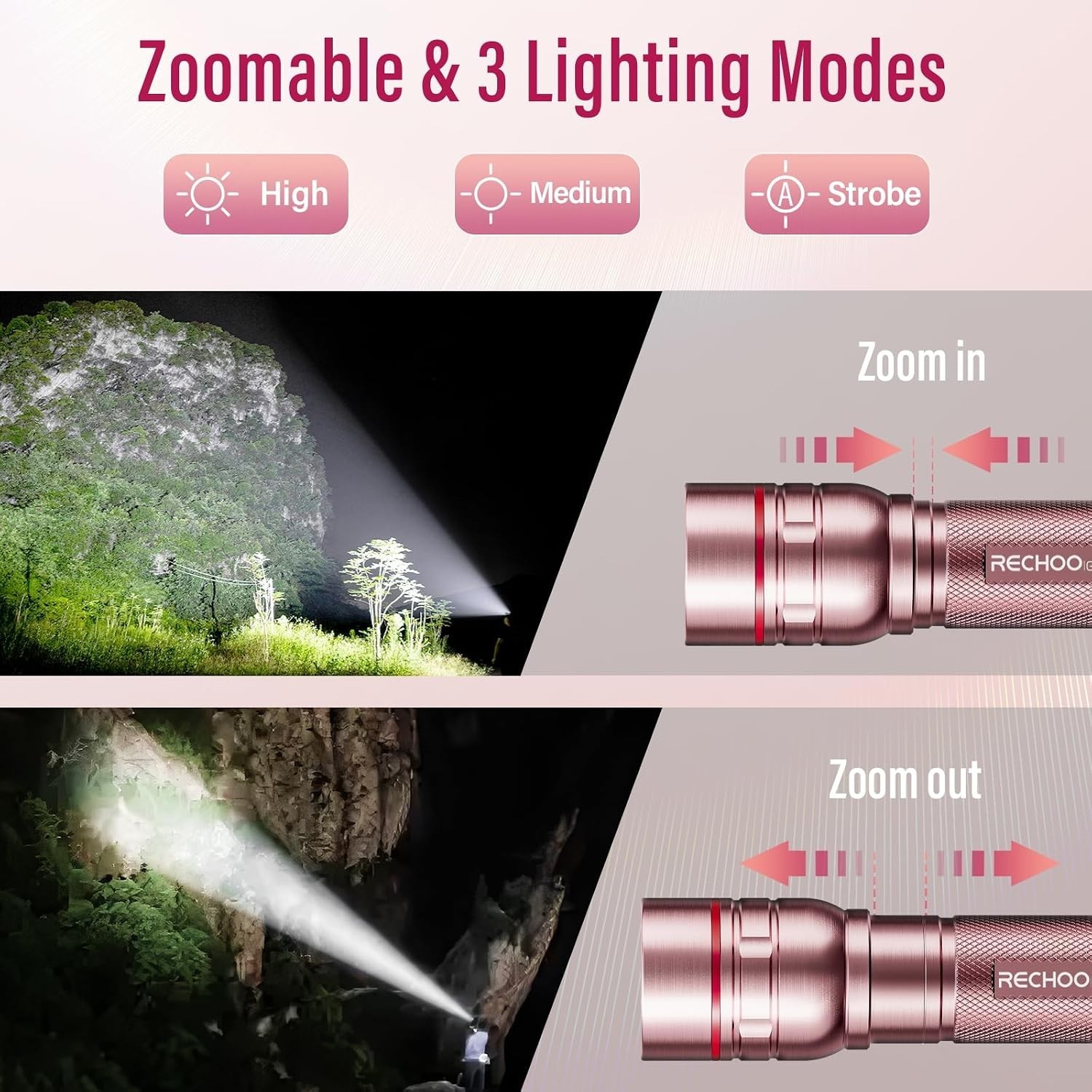 Flashlight Rechargeable High Lumens, G1000 Super Bright Flash Light Pink, Sma…