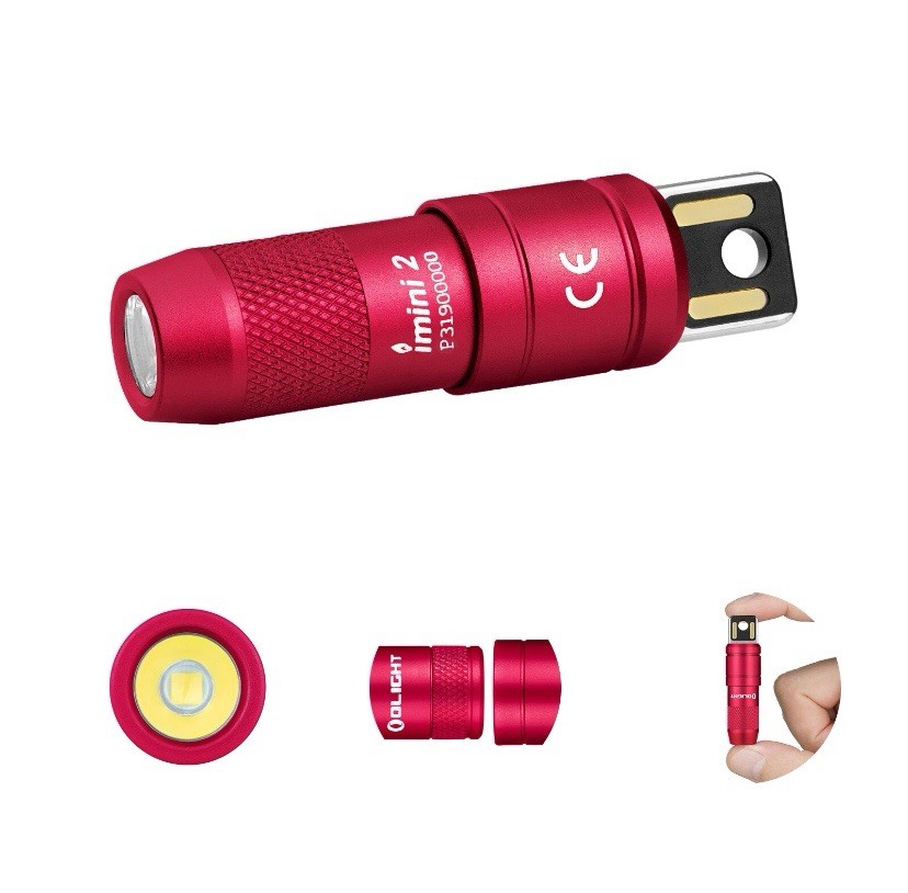 Olight imini 2 Passionate Red Rechargeable Mini Keychain Flashlight, 50 Lumens