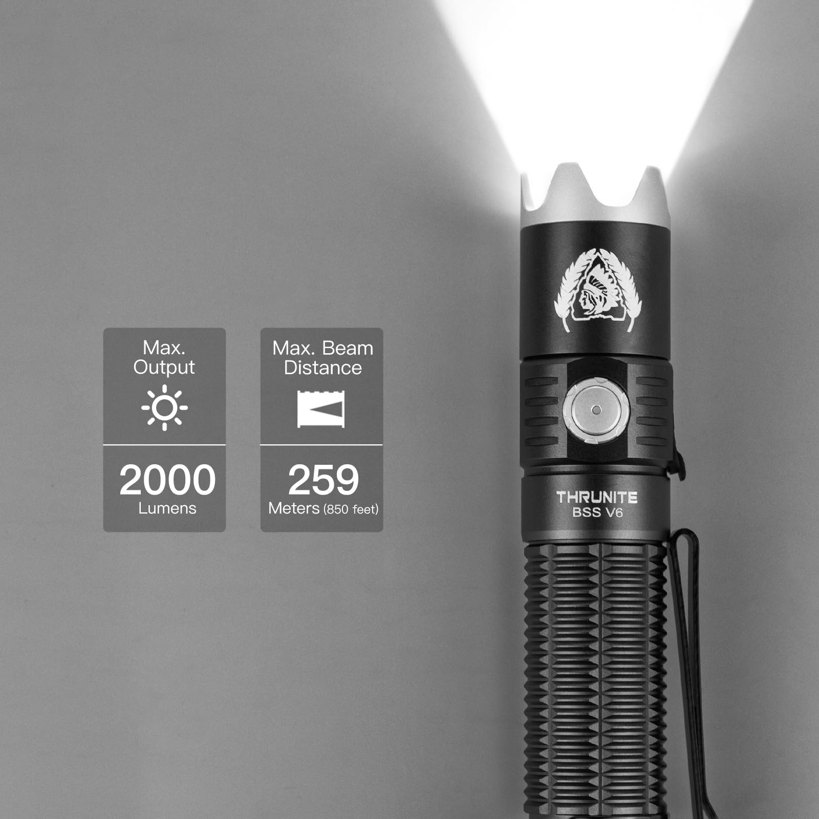 ThruNite BSS V6 Tactical Flashlight High 2000 Lumens, Black Scout Survival USB-C