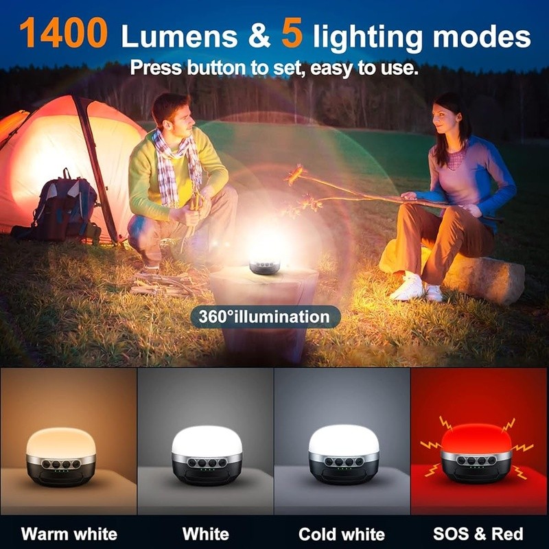 Dimmable LED Lantern 1400LM Rechargeable Power Bank Waterproof Magnetic Base New