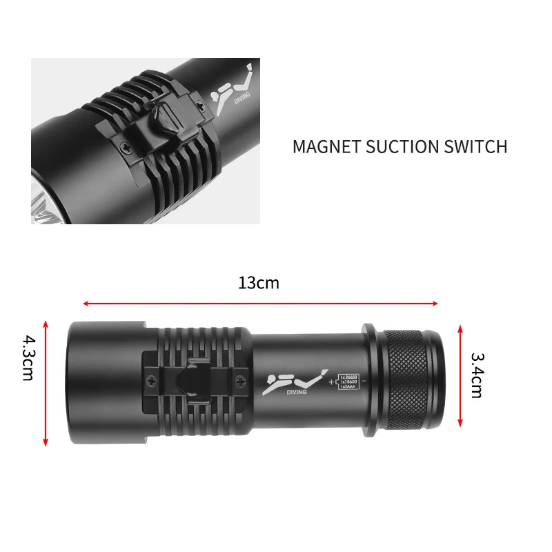 Super Bright Diving Flashlight P70 LED IPX8 Waterproof Professional Diving Light
