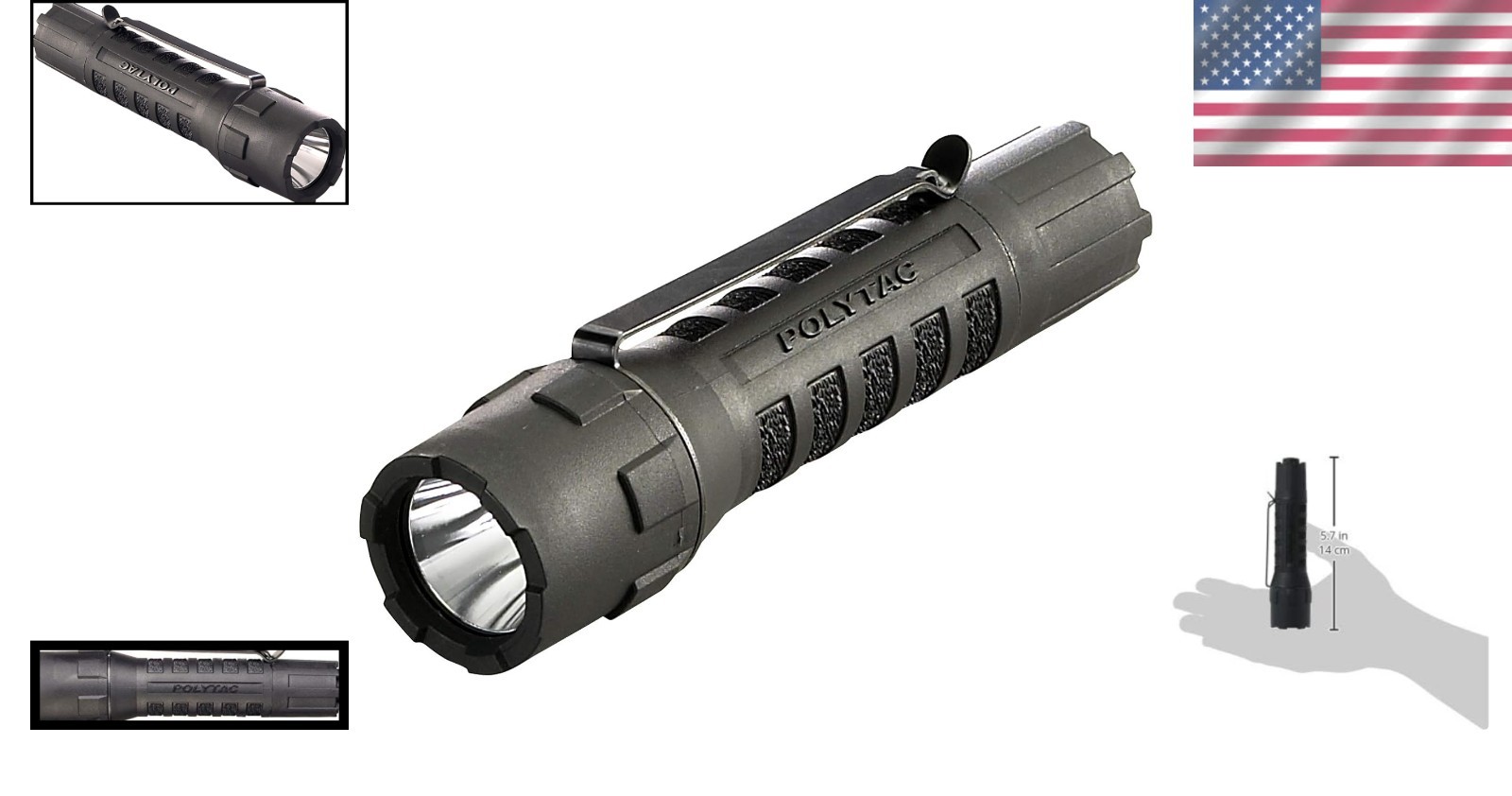 PolyTac LED Tactical Flashlight Black 600 Lumens Waterproof Batteries