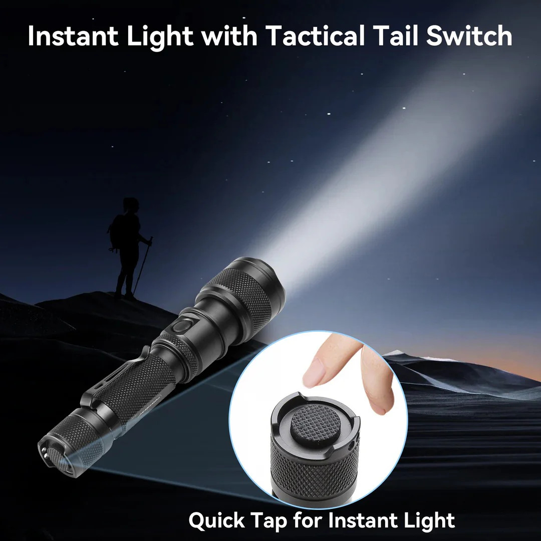 PowerTac FlexBeam 1200 Lumen Adjustable Beam Rechargeable Flashlight EDC Gear
