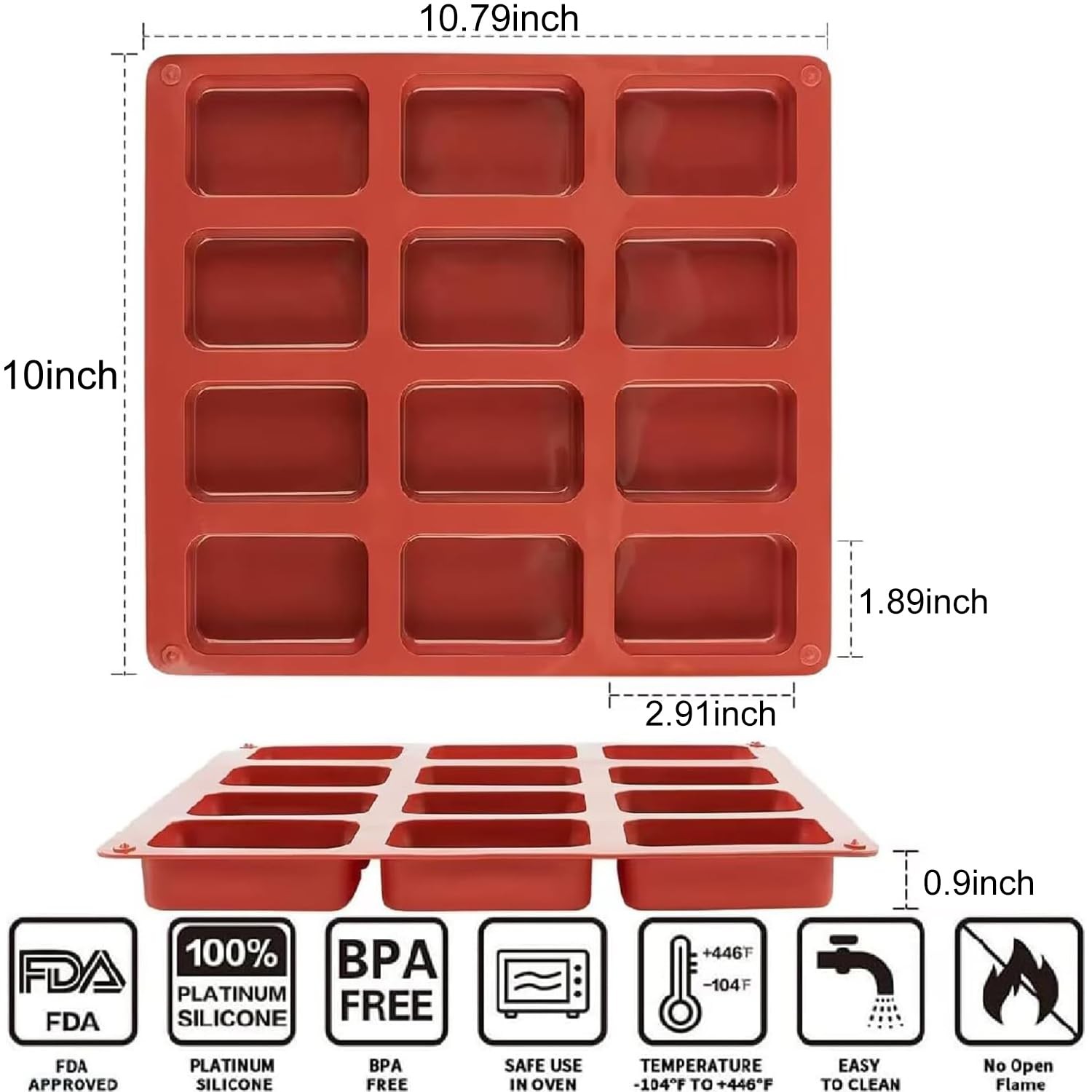 YJWYDM 2 Pack Silicone Mini Loaf Pan, 12 Cavity Bread Pan L, Brown
