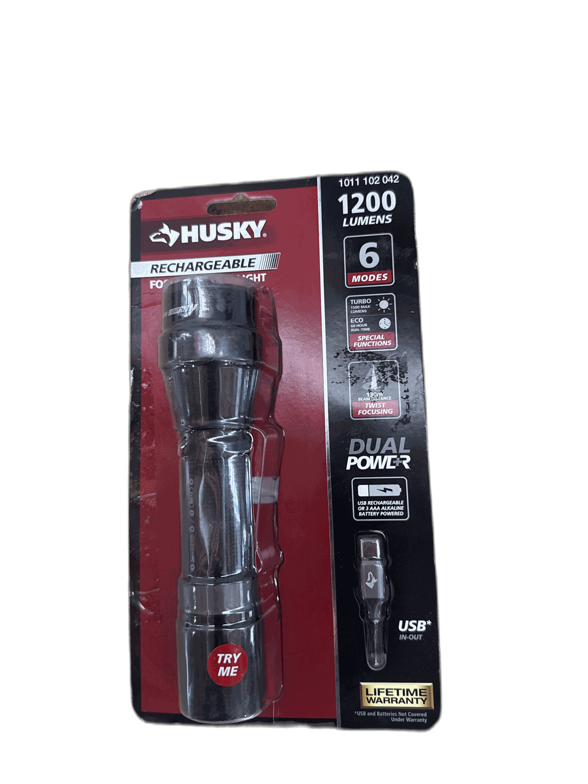 Husky 1200 Lumens Dual Power LED Rechargeable Focusing Flashlight