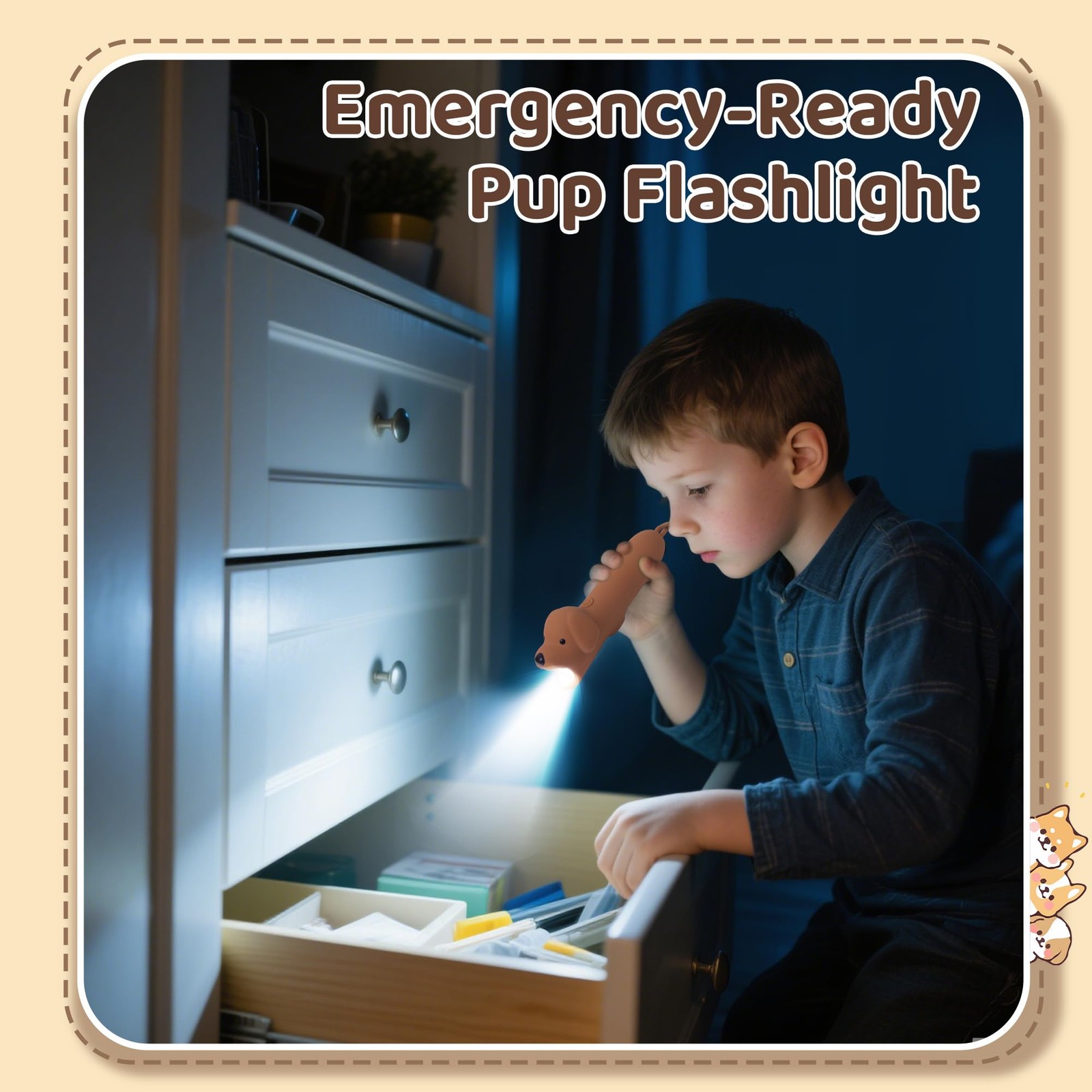 Cute Dog Dimmable Silicone Flashlight, Portable Animal Flashlights with Hangi…