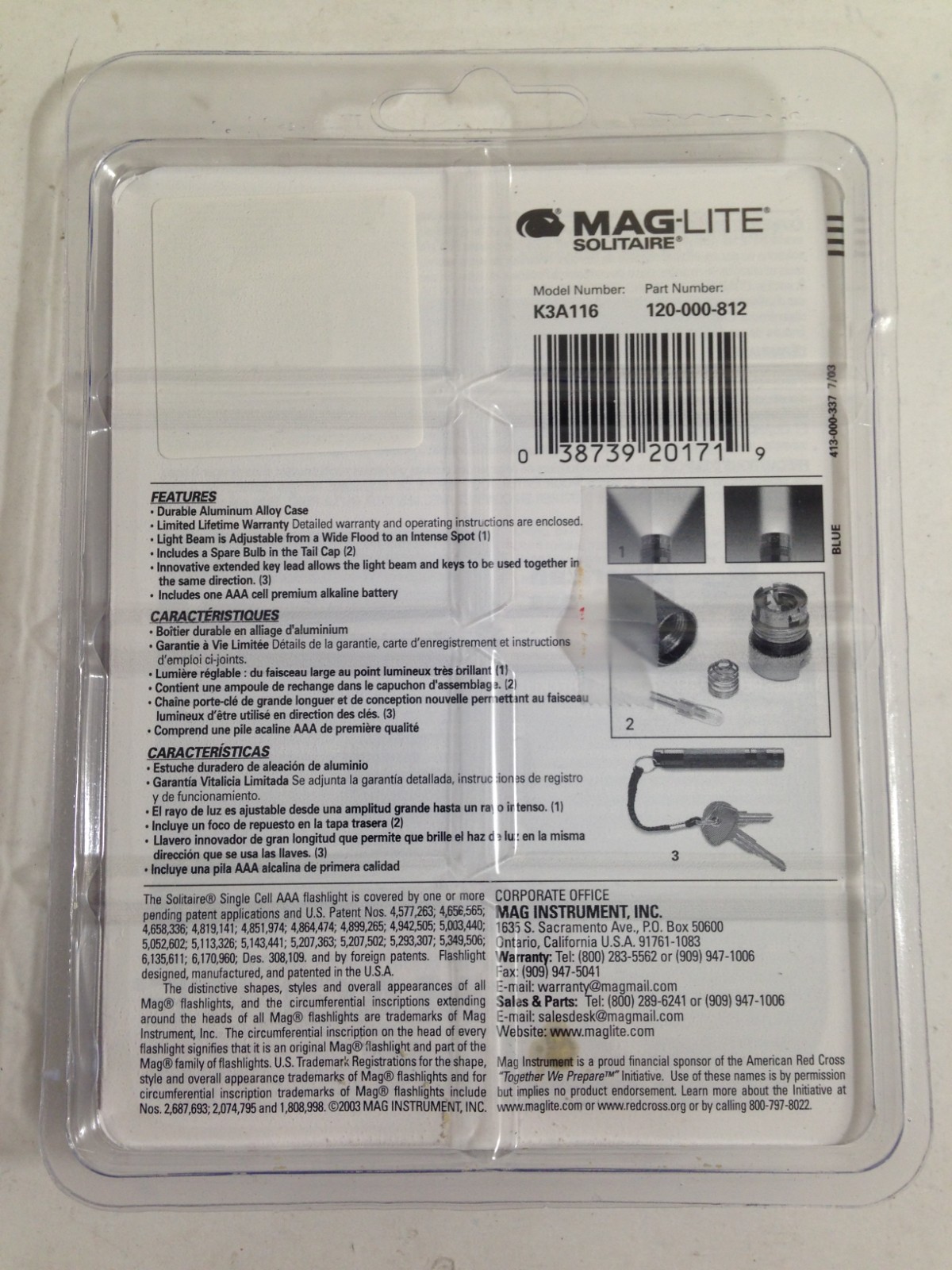 NEW Maglite Solitaire Blue 1 cell AAA Flashlight K3A116 older style package