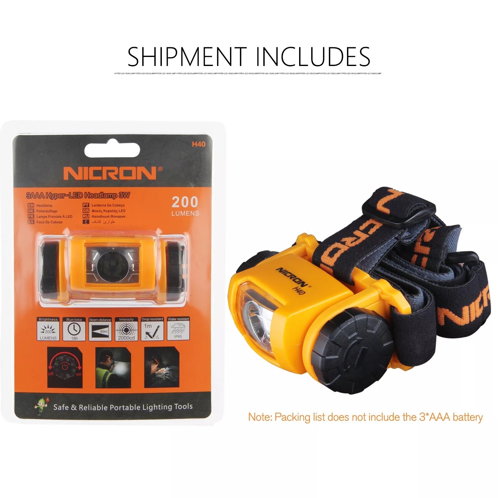 NICRON H40 LED Headlamp Fishing Headlight 200 Lumens IP65 Waterproof