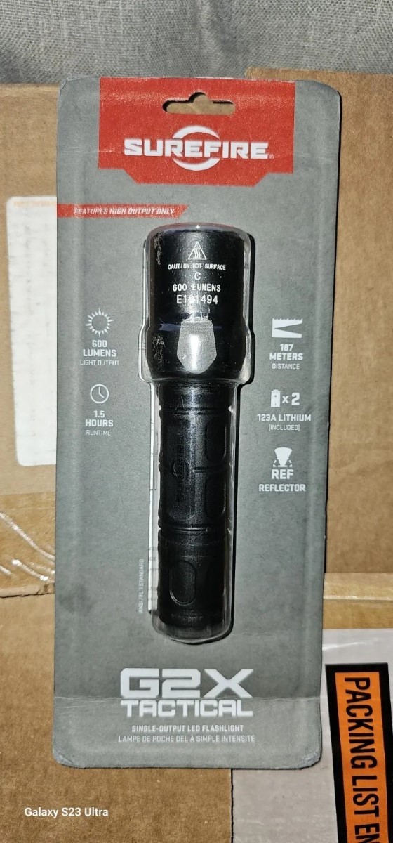 SureFire G2X LE-BK Dual Output 600/15LM Click Adj LED Flashlight Mad (FVS029088)