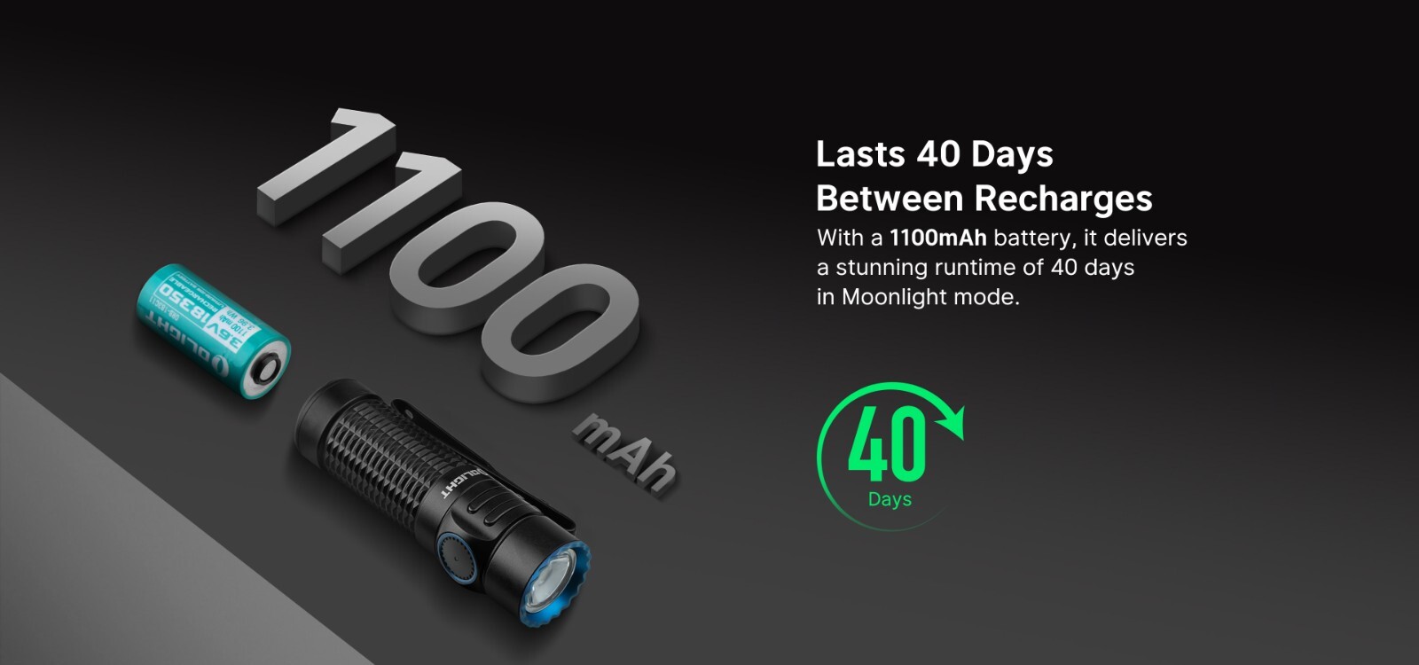Olight Warrior Nano Black 1200 Lum Tactical Dual Switch EDC Flashlight, 442 FT