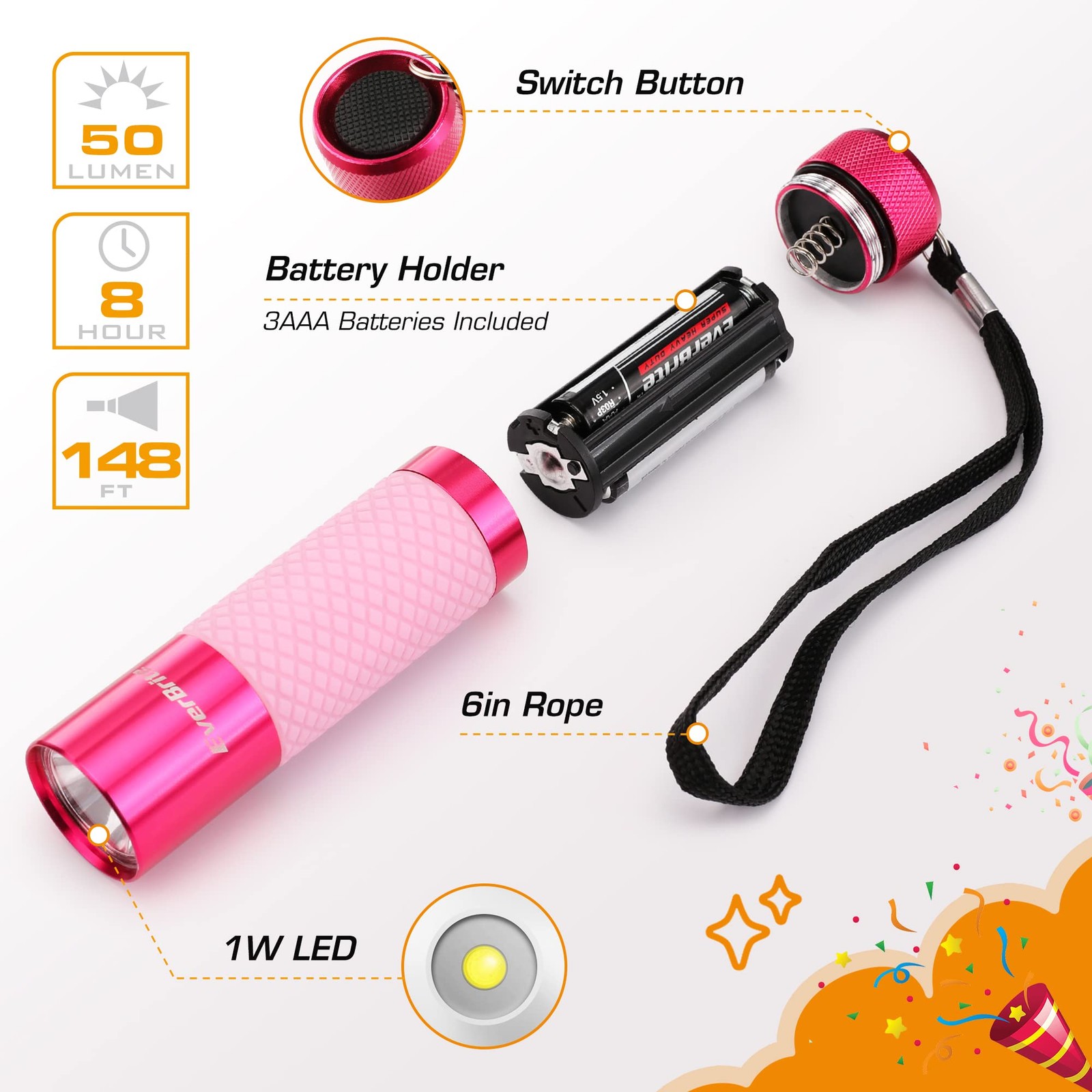 EverBrite 3-Pack Mini Flashlights, Glow in Dark 3 Pack, blue, green, pink