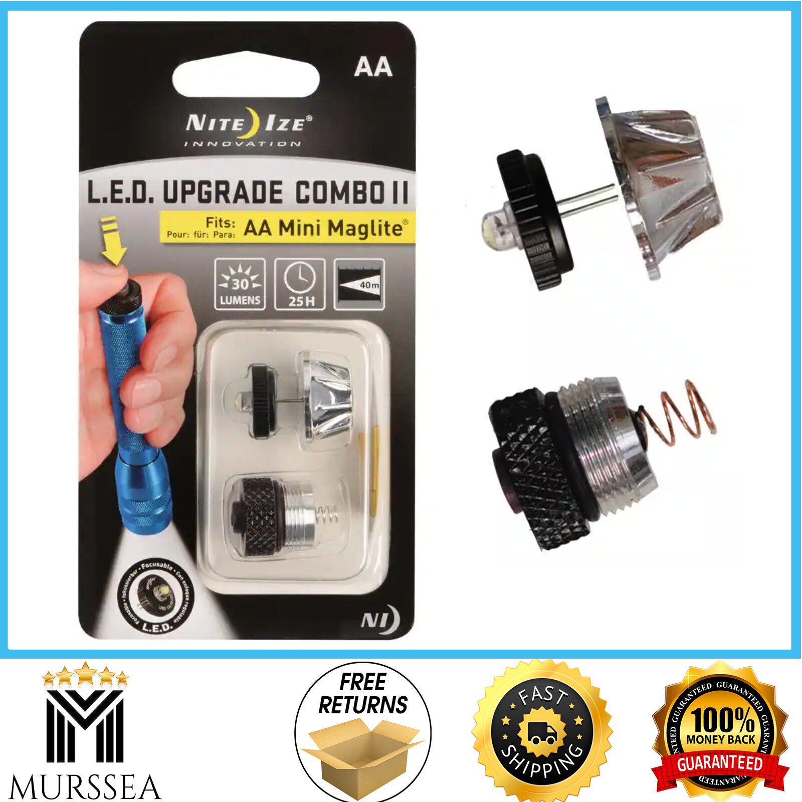 NEW Flashlight Upgrade Kit LED Replaces Bulb, Fits Aa Mini Maglite Twist, Button