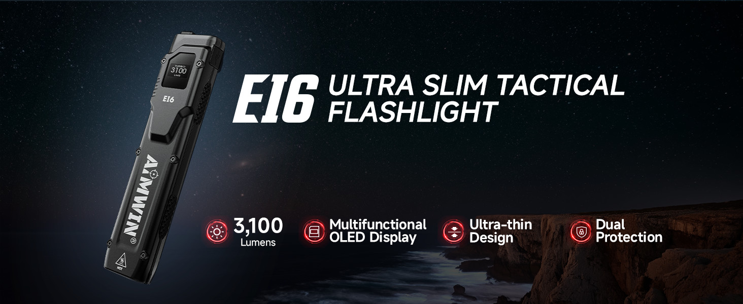 AIMWIN E16 Flat Flashlight 3100LM OLED Display Everyday Carry Flashlight