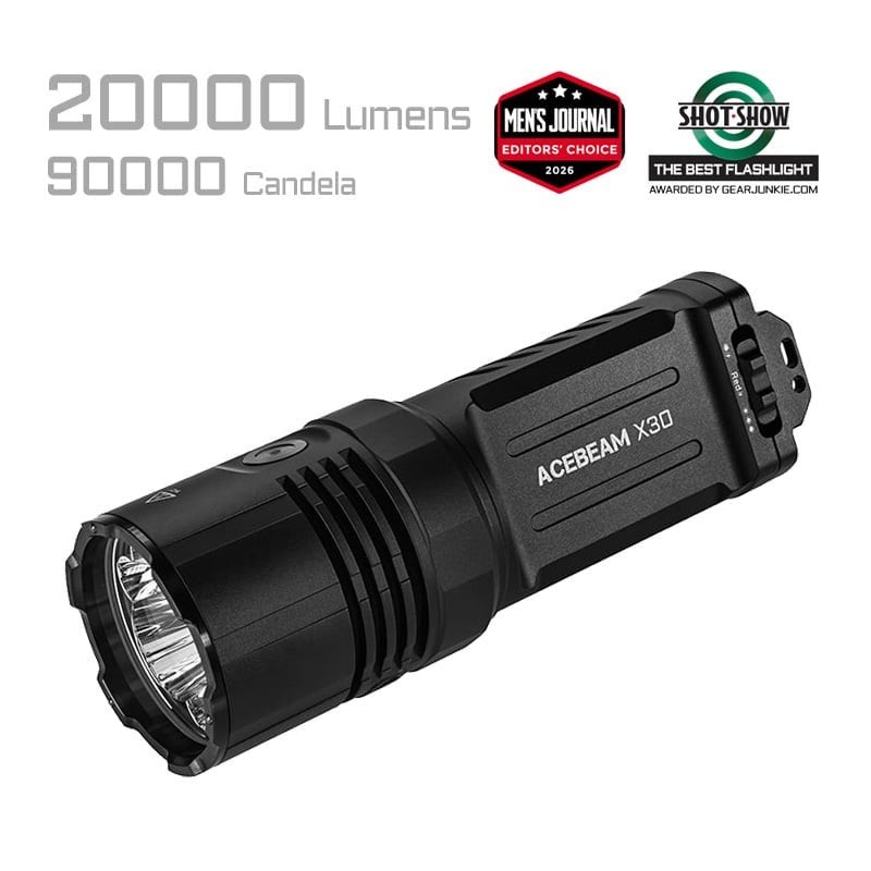 Acebeam X30 Dual-Source Search Flashlight 20000 Lumens White Red 600m Throw