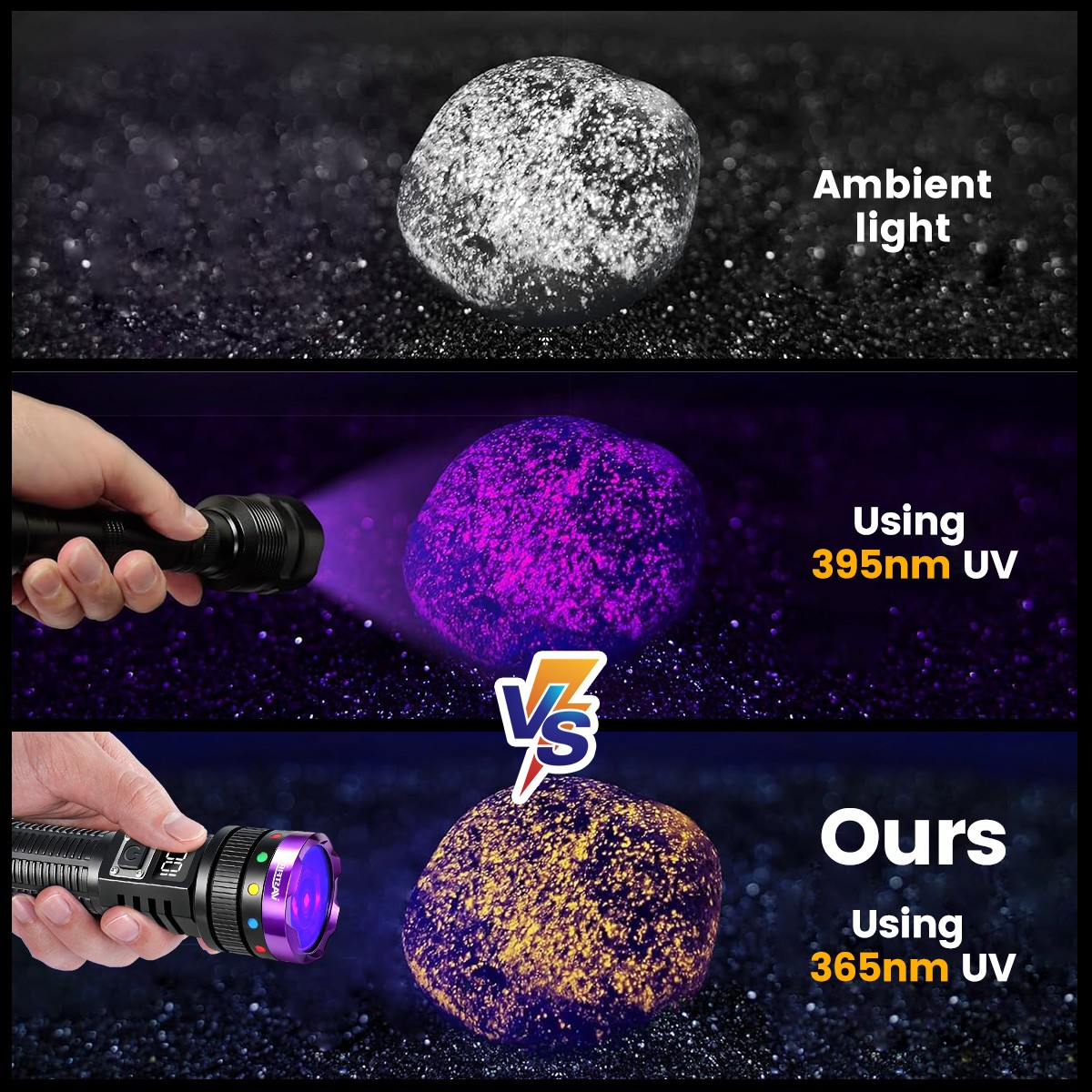 365 nm UV Light 30W LED Flashlight USB TYPE-C Charging Torch Urine Scorpion