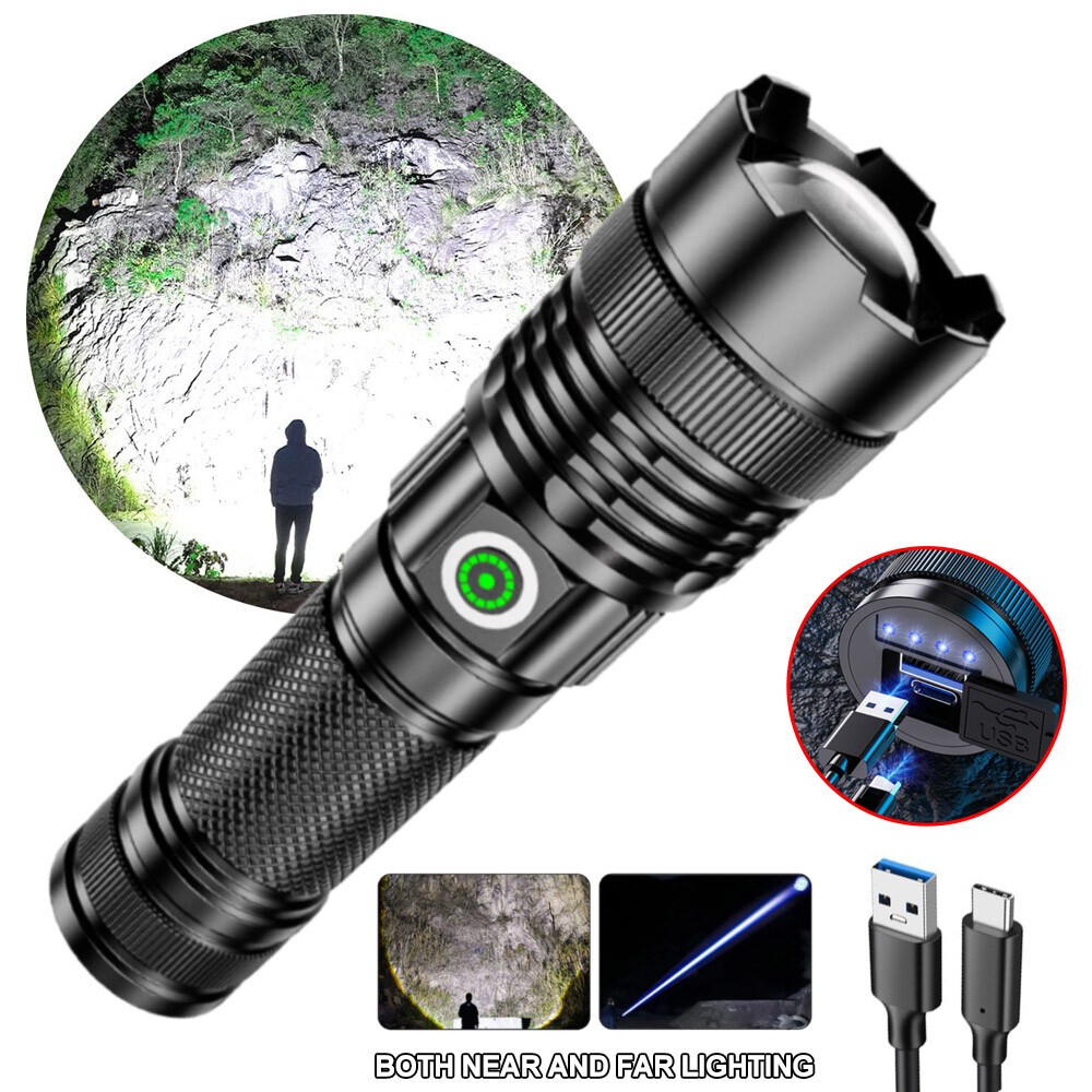 Flashlight 30W LEP Super Bright Torch Hunting White Light Built-in Battery US