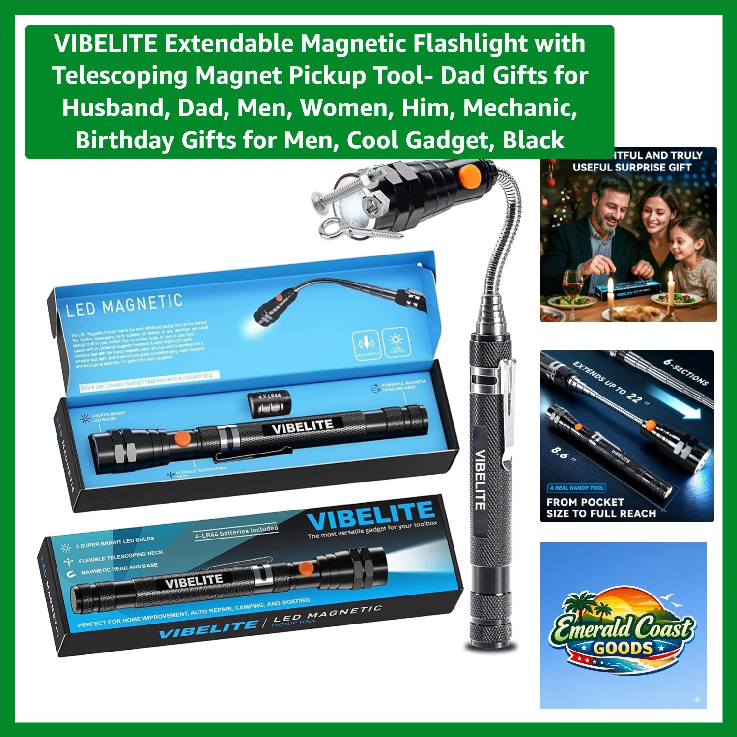 Extendable Magnetic Flashlight with Telescoping Magnet Pickup Tool- Dad Gifts…