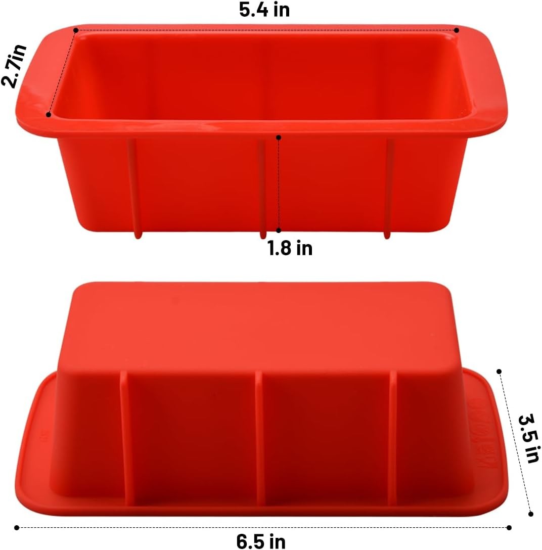 CAKETIME Mini Loaf Pan, Silicone Bread Size:4Pack-5.4×2.7 inch, Red