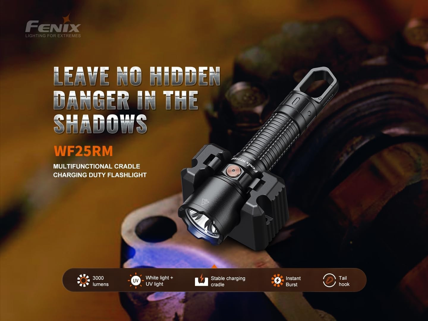 WF25RM 3000 Lumen Police Duty Flashlight/Blacklight Charging Cradle, USB-C Recha
