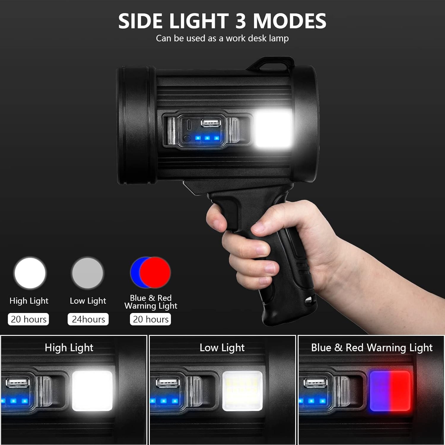 Rechargeable LED Spotlight 2000000 Lumens Handheld Hunting Flashlight