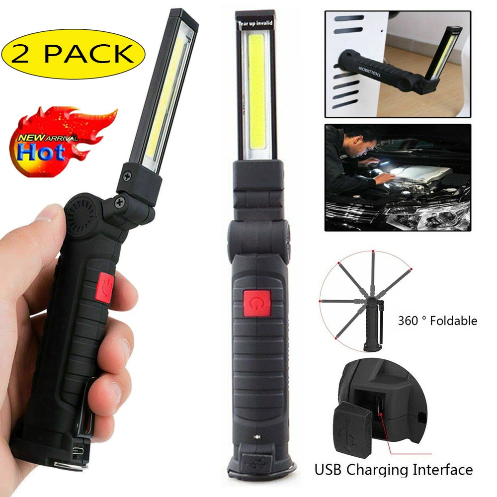 Rechargeable COB LED Slim Work Light Bright Flashlight Magnetic Inspection Lamp