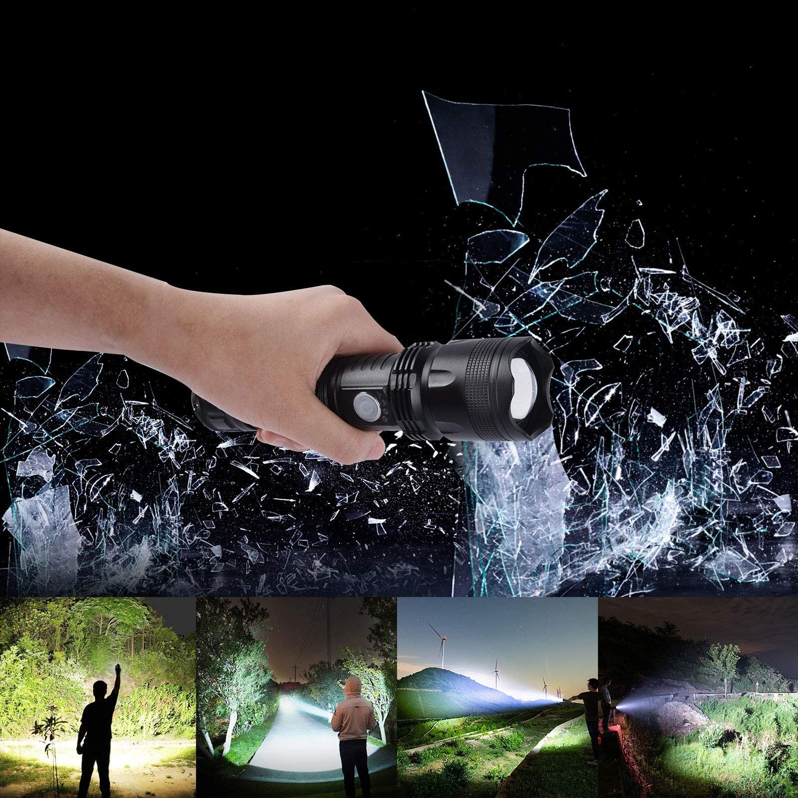 Rechargeable Flashlight 90000 Lumens LED, 5 Modes, IPX5 Waterproof for