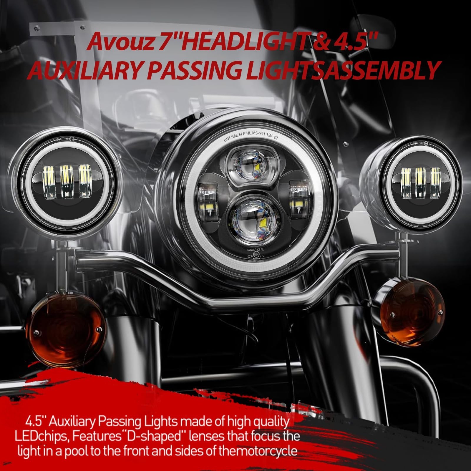 7 Inch Motorcycle LED Headlight 4.5″ Fog Passing Lamps DOT Kit for Harley Dav…