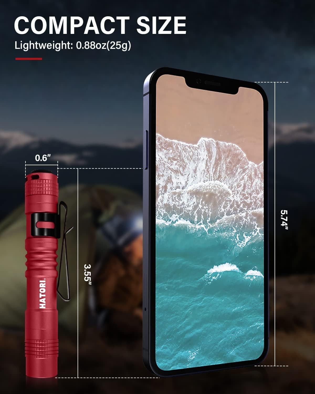 Mini LED Flashlight 150 Lumens Pocket Clip-On Aluminum Water Resistant Black