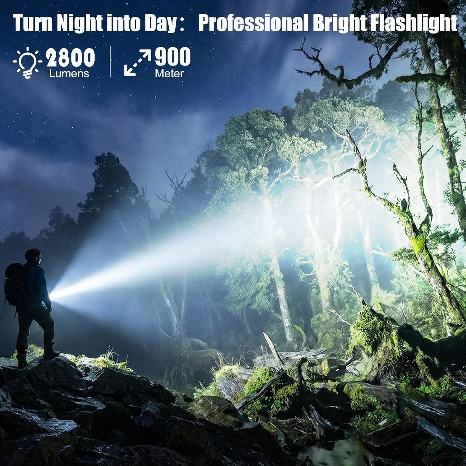 Tactical Flashlight Rechargeable with Fire Starter, 2800 Lumens Super Bright …