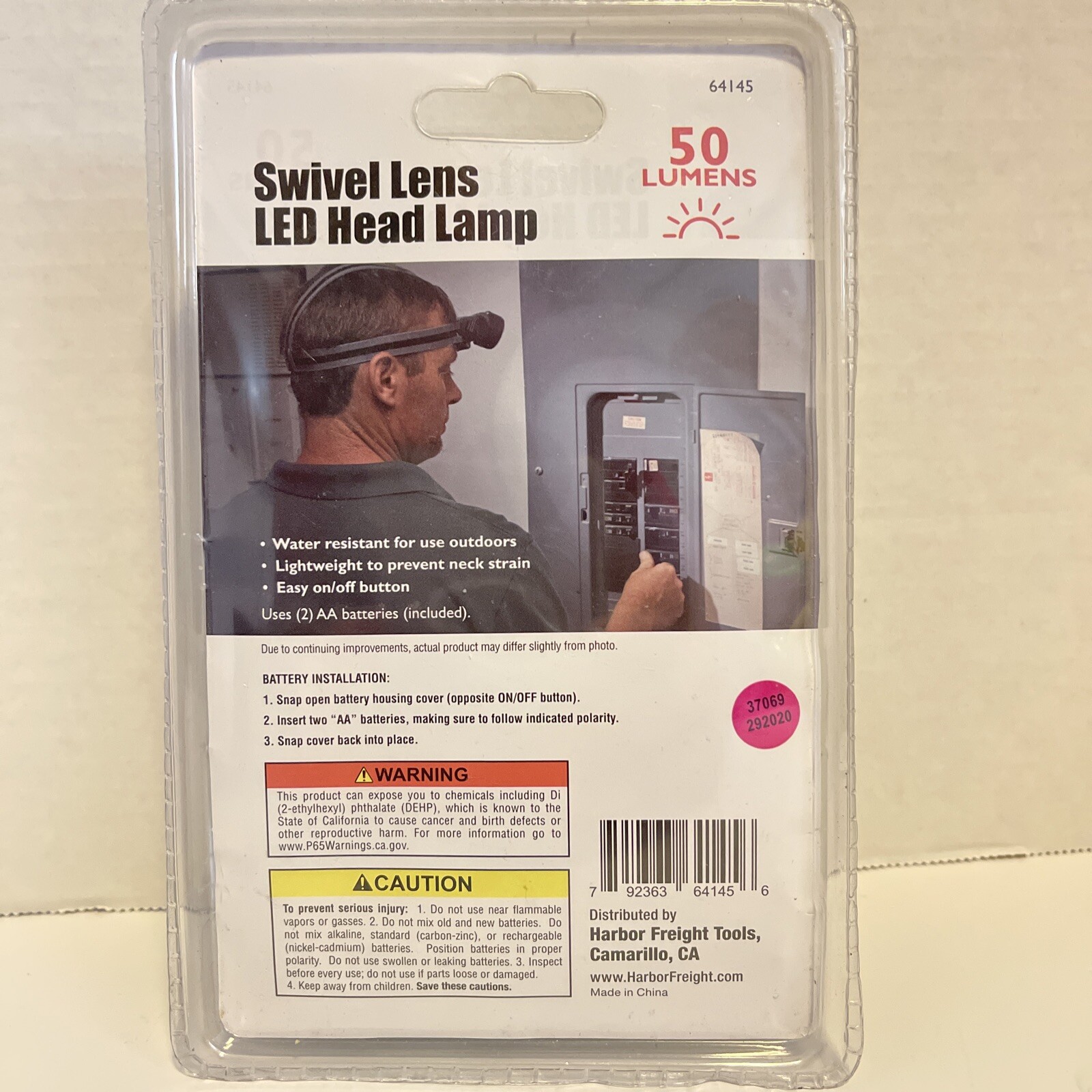 Swivel Lens LED 50 Lumens Headlamp Flashlight with Headband Strap Black/Gray