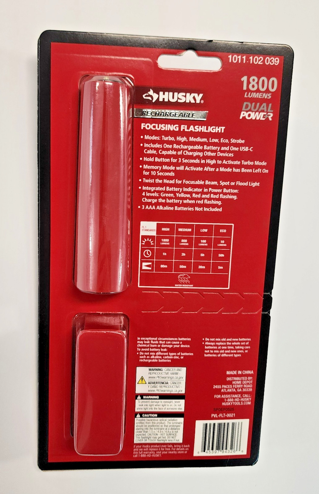 1800 Lumen LED Rechargeable Flashlight : Husky Dual Power, Focusing Flashlight!
