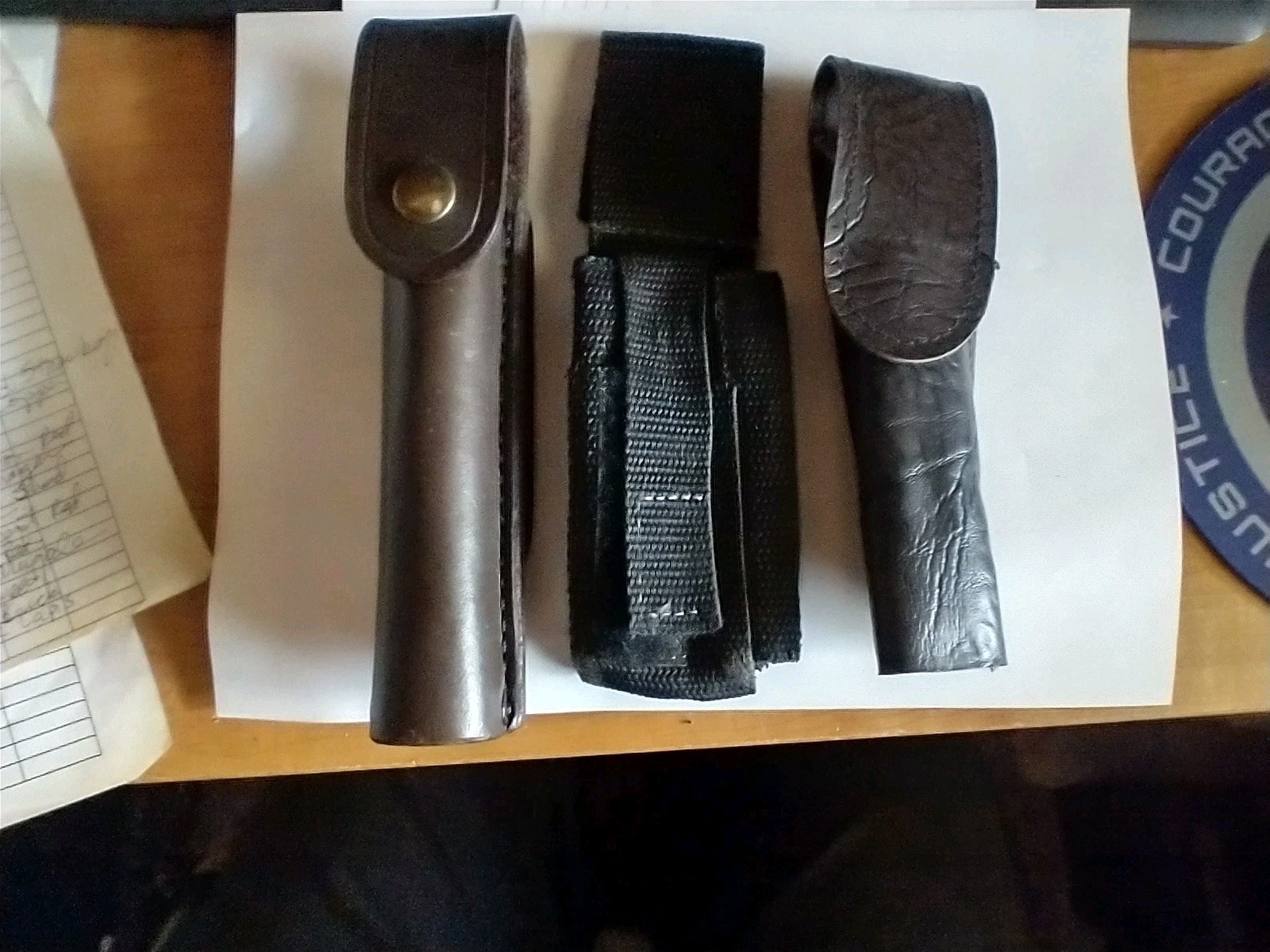 3 Belt Flashlight Sheaths-2 Brown Leather & 1 Black Nylon + Free Gift
