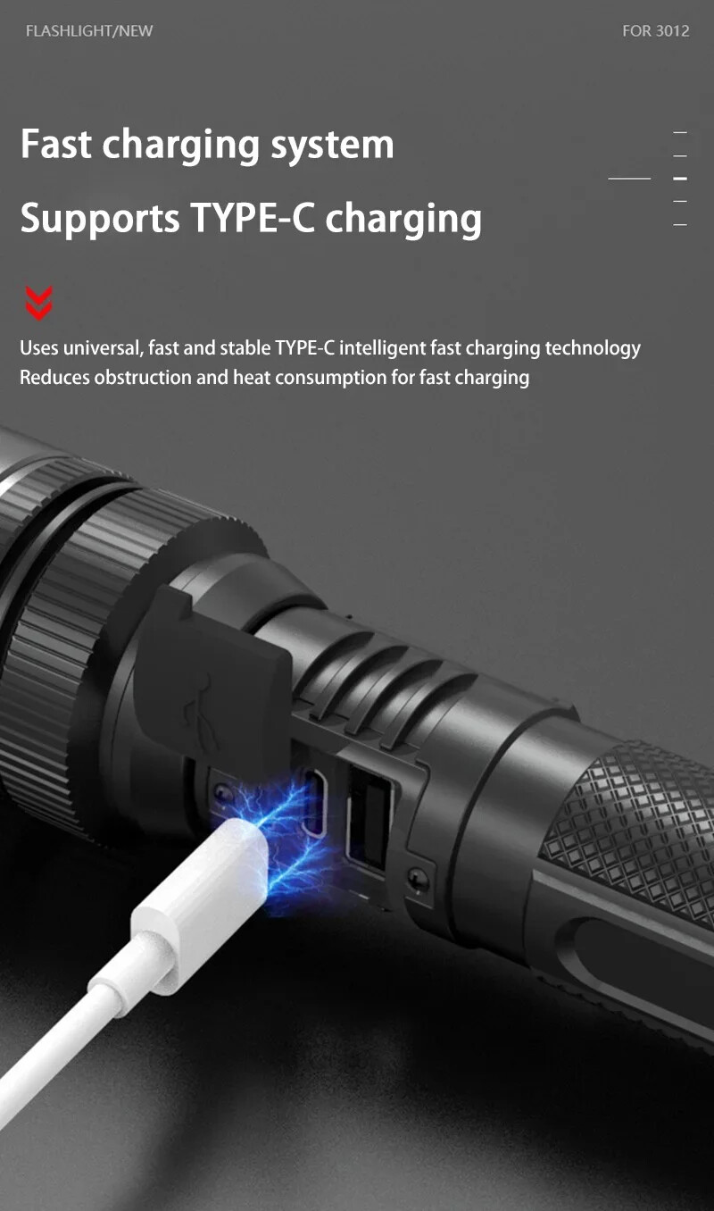 1000000LM LED Flashlight USB Digital Display IPX8 Long Lasting Camping Emergency