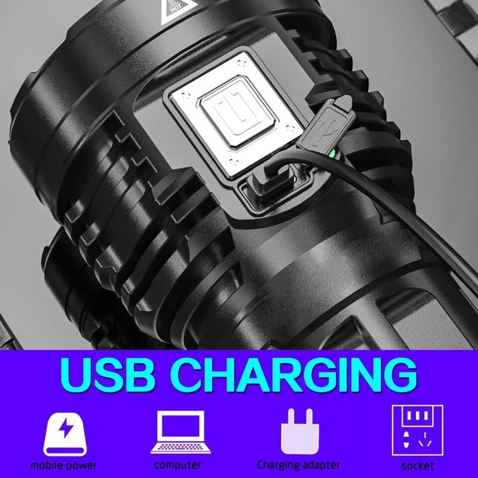 Super Bright 12000000LM 8 LED Flashlight USB Rechargeable Tactical lights NEW