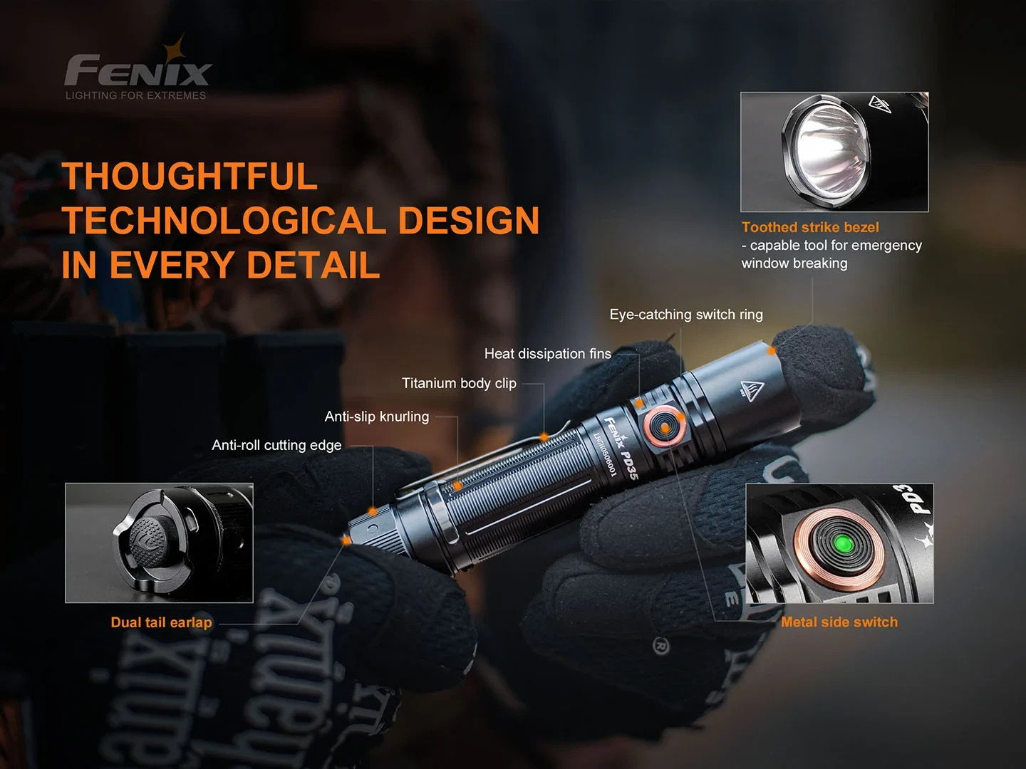 FENIX PD35 V3.0 Flashlight 1700 Lumens 357 Meters IP68 Flashlight Green Color