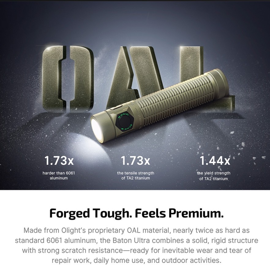 Olight Baton Ultra 1800Lm Olive Green Dual Switches Flashlight, Magnetic & USB-C