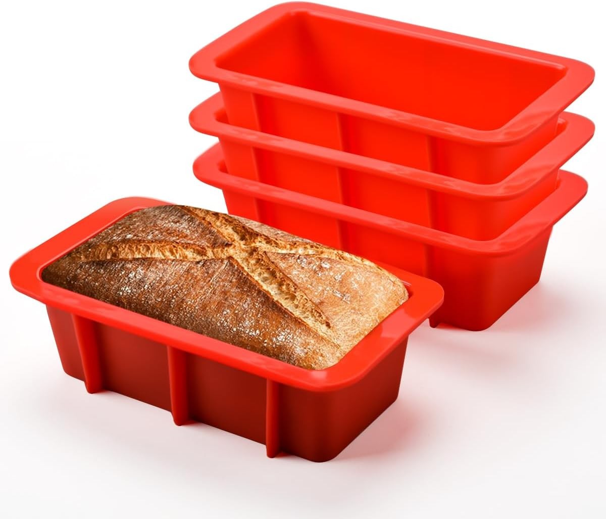CAKETIME Mini Loaf Pan, Silicone Bread Size:4Pack-5.4×2.7 inch, Red