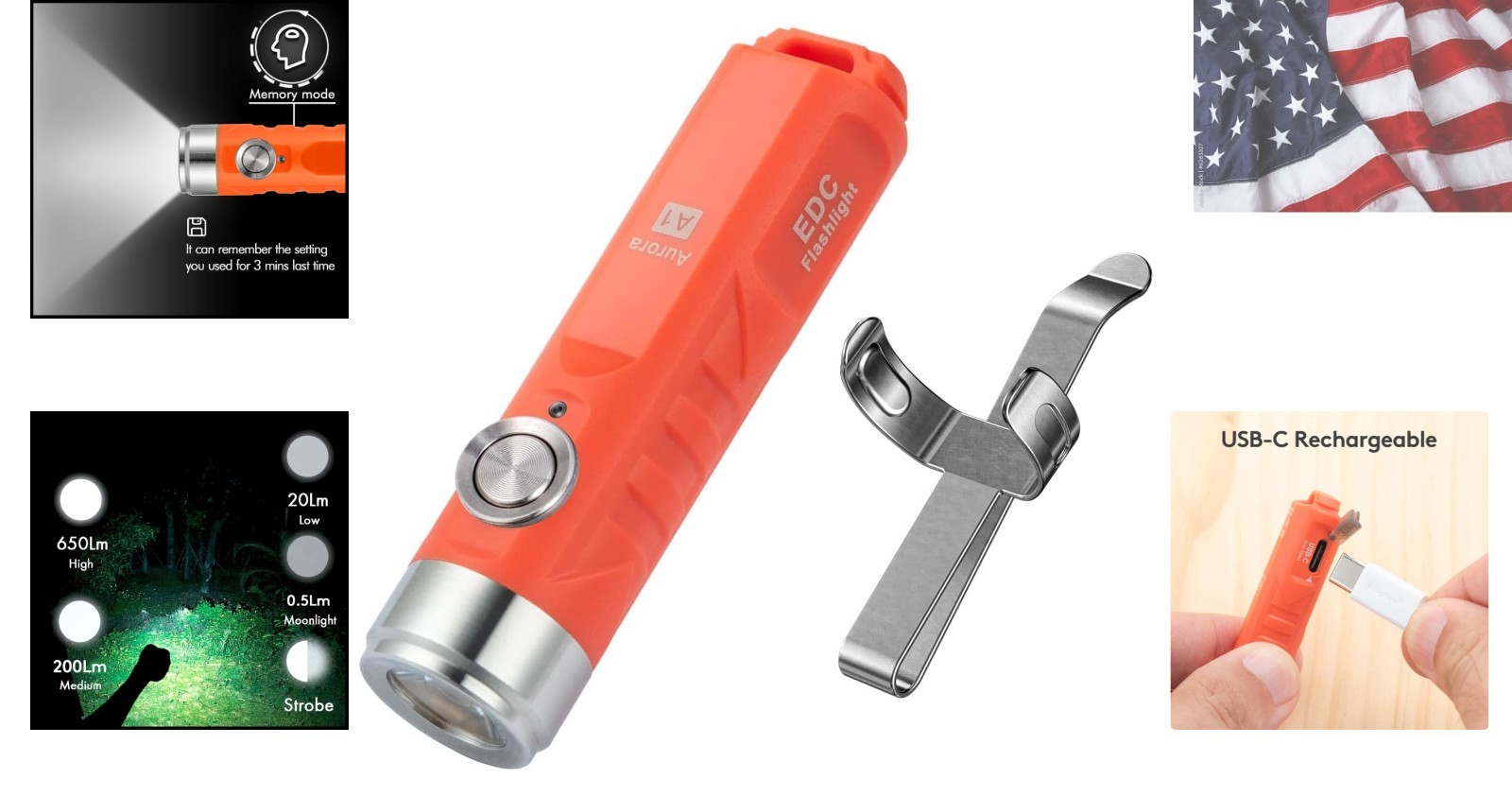 A1 USB C Rechargeable Keychain Flashlight 650 Lumens Super Bright Outdoor Min…