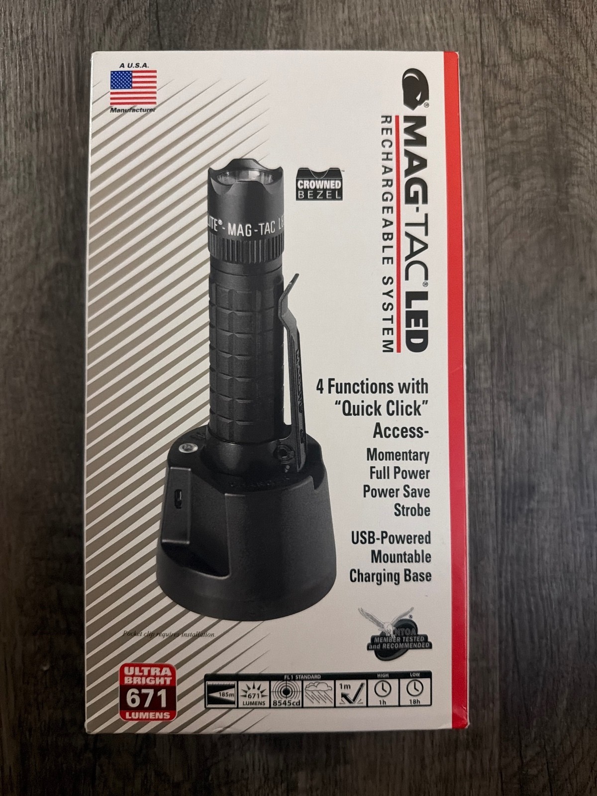 Maglite Mag-Tac Rechargeable LED Flashlight w/Crown Bezel Head, Black. TRM1RA4