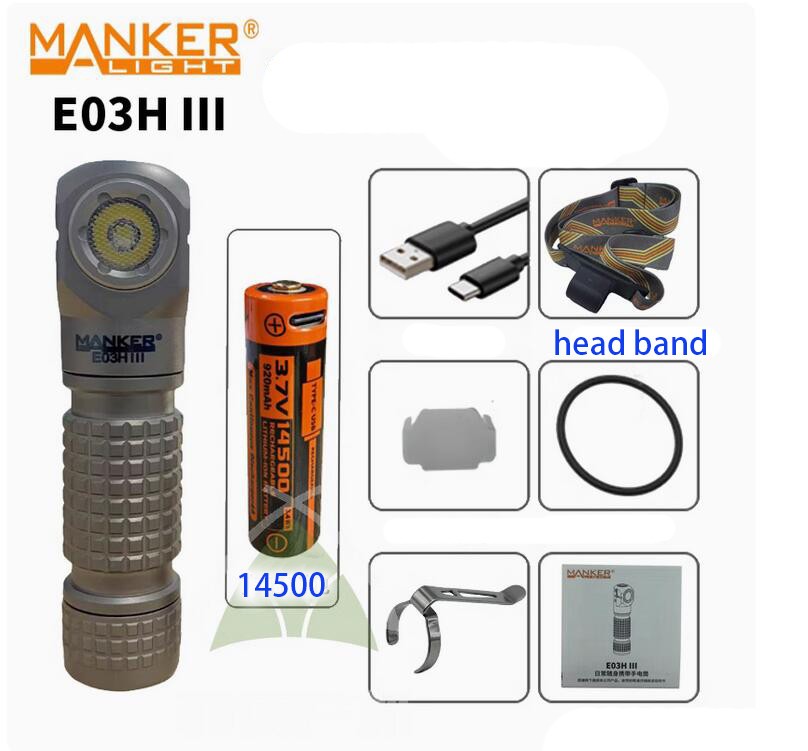 Mankerlight E03H III Titanium AA Flashlight 1200/800 Lumen LED with A Headband